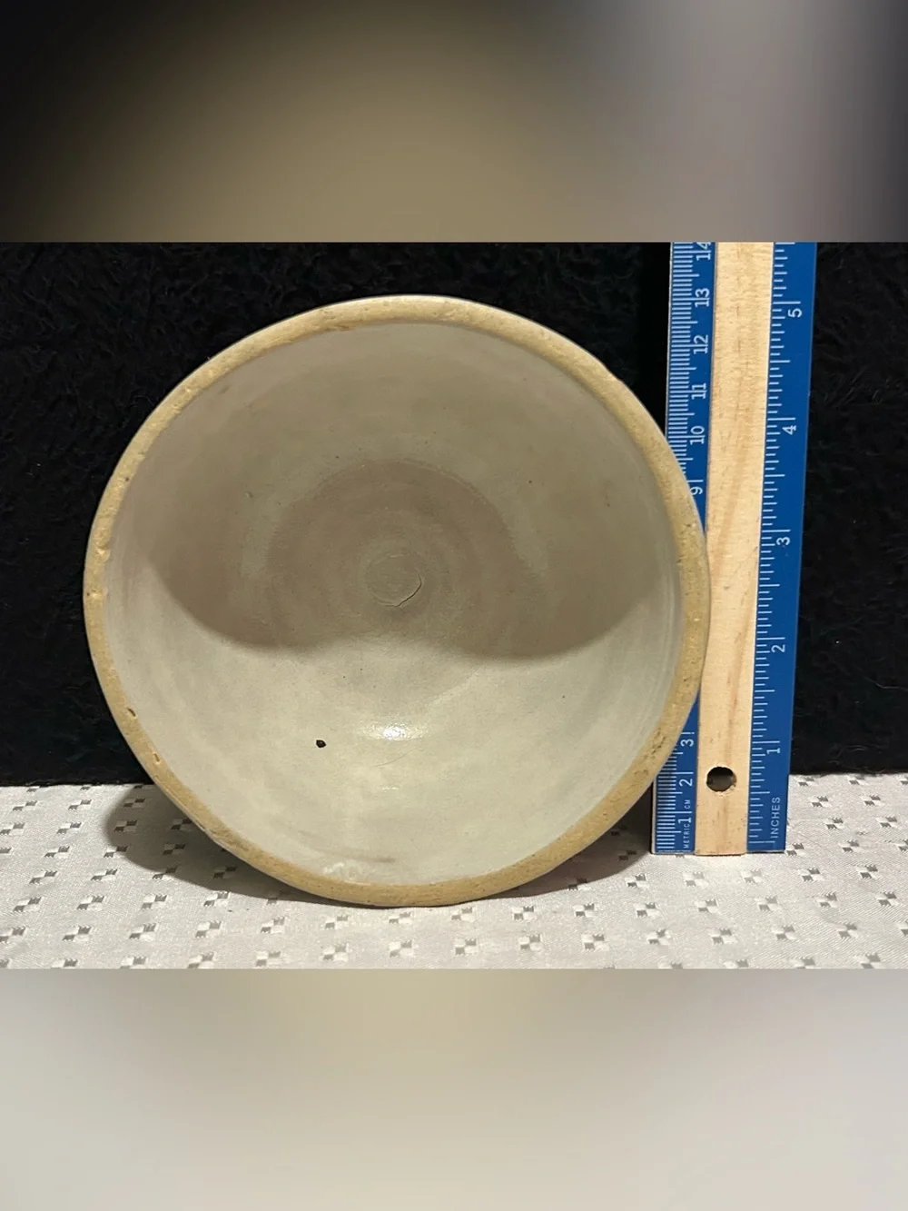 Vintage Hand Turned Crock Mixing Bowl Beige Stoneware 5 Diameter Farmhouse Decor